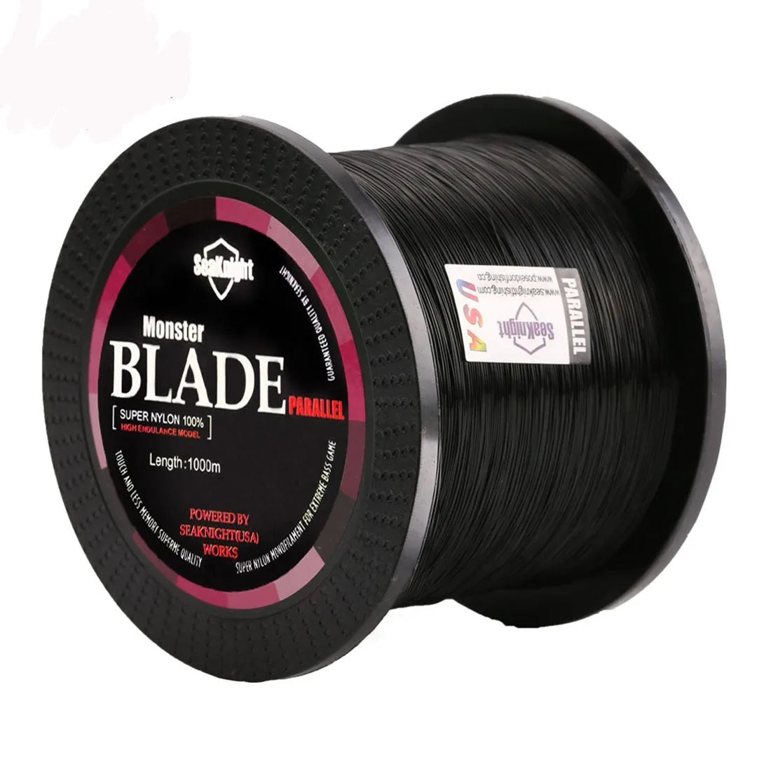 Seaknight1000 M nylon fishing line spool in available colours: black, blue, green, white, yellow.