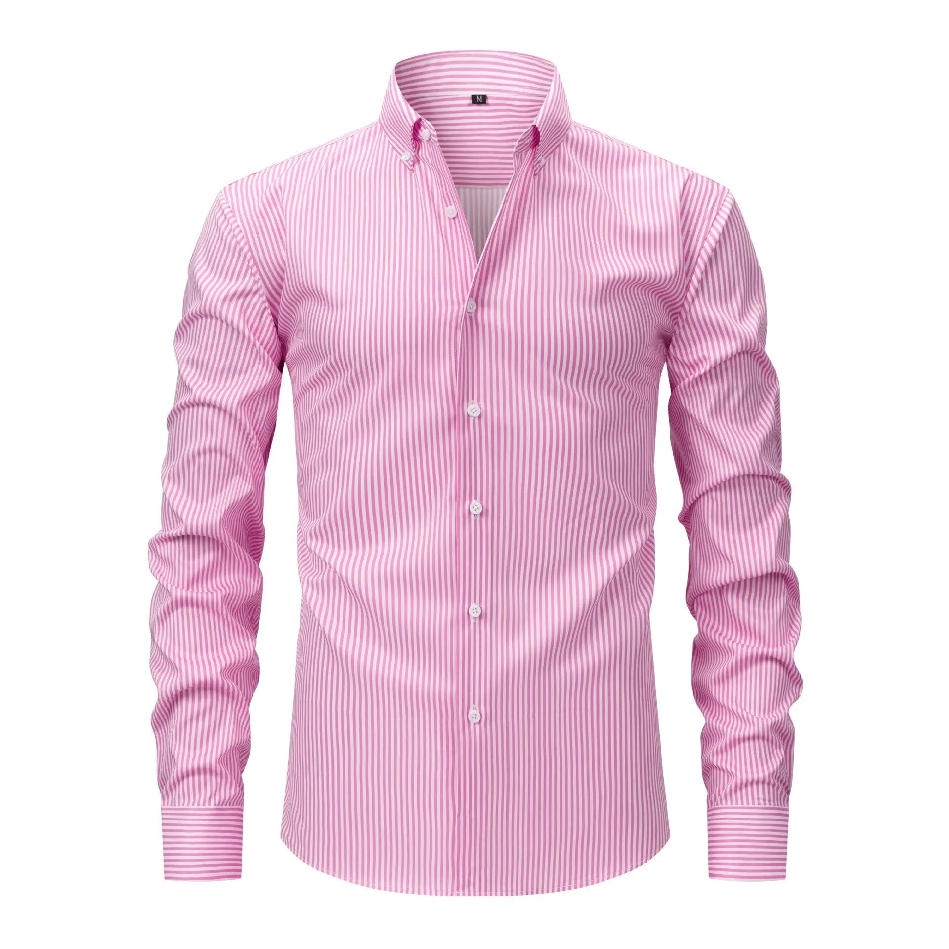 Men's striped long-sleeved shirt with lapel collar in anti-wrinkle fabric, sizes S to XXXL