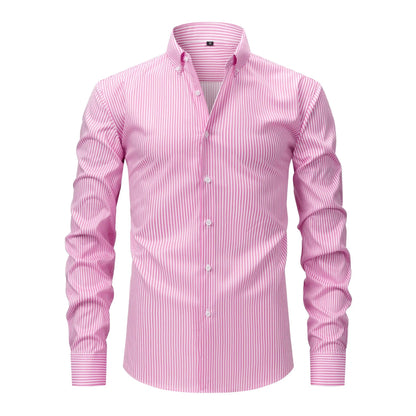 Men's striped long-sleeved shirt with lapel collar in anti-wrinkle fabric, sizes S to XXXL