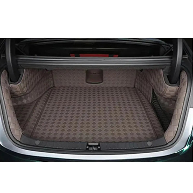 Tesla Model 3 and Model Y leather trunk mat in black PU leather with buckle fitting