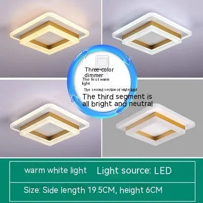 Modern simple LED ceiling light in black or gold for corridors and hallways with three light colour options.