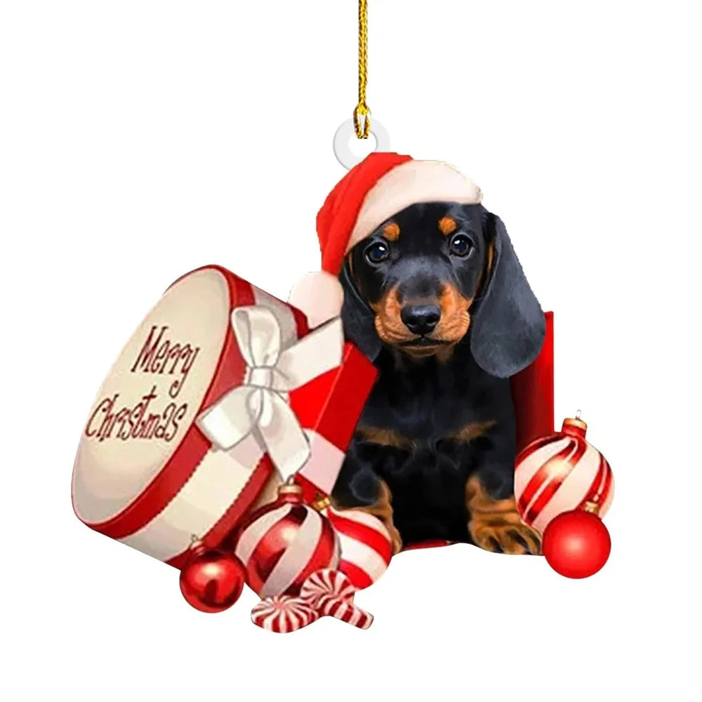8cm acrylic plastic Christmas sausage dog decoration in assorted colours