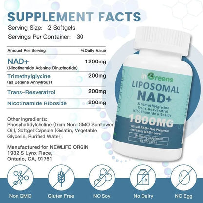 Bottle of nicotinamide mononucleotide gel supplement capsules showing 60 or 120 piece count options