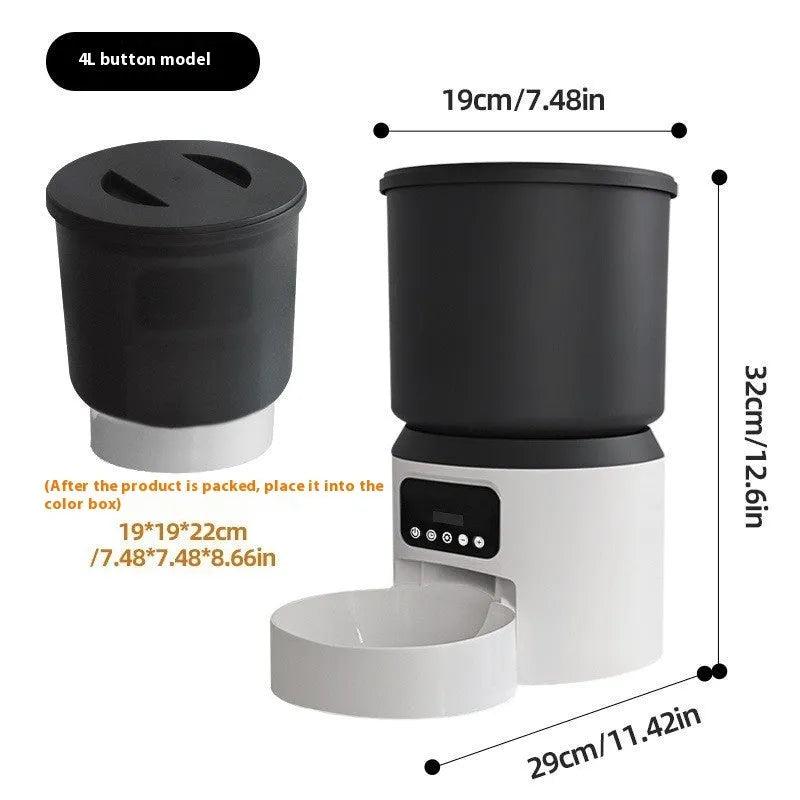4-litre smart pet feeder with remote control and optional camera on a table