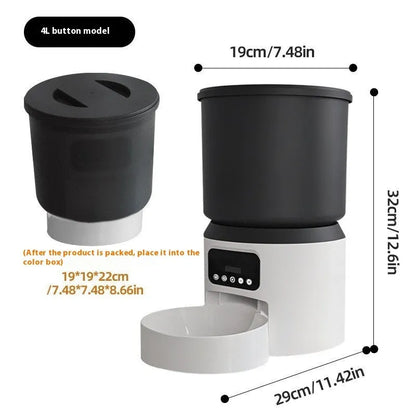 4-litre smart pet feeder with remote control and optional camera on a table