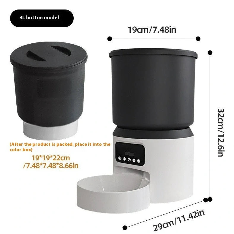 4-litre smart pet feeder with transparent food container and stainless steel bowl on wooden floor