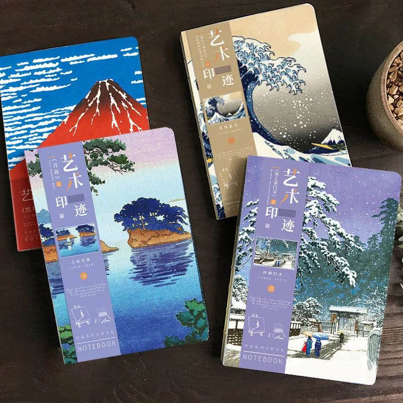 Ukiyo-e retro hand ledger with Kanagawa wave cover, 13.2x18.3 cm, 100g Daolin paper inside