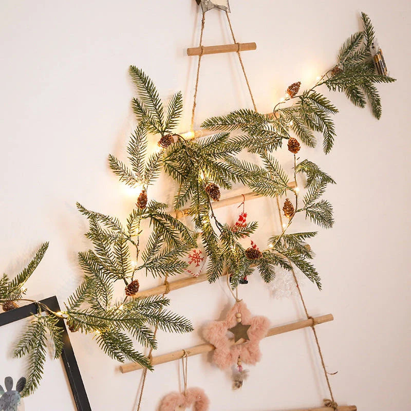 Festive rattan wall lights with LED pine needle-style lights for holiday decoration