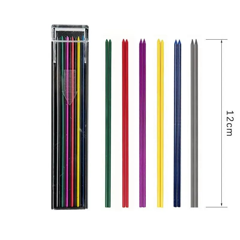 Plastic box containing 12 pieces of multi-coloured 0.5mm mechanical pencil lead refills