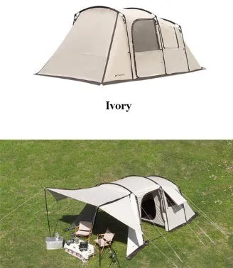 Large tunnel tent 480x260x200cm, blue jade or ivory, with 150D oxford PU 3000mm waterproof shell and bedroom.