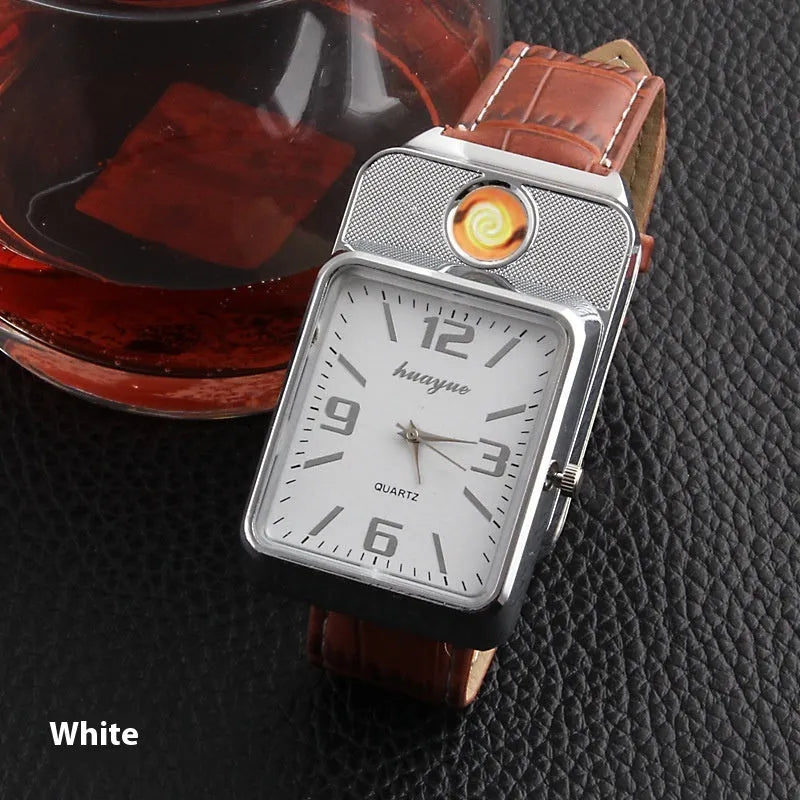 USB electronic cigarette lighter metal men's watch lighter in F777 Black and F777 White with wind resistance