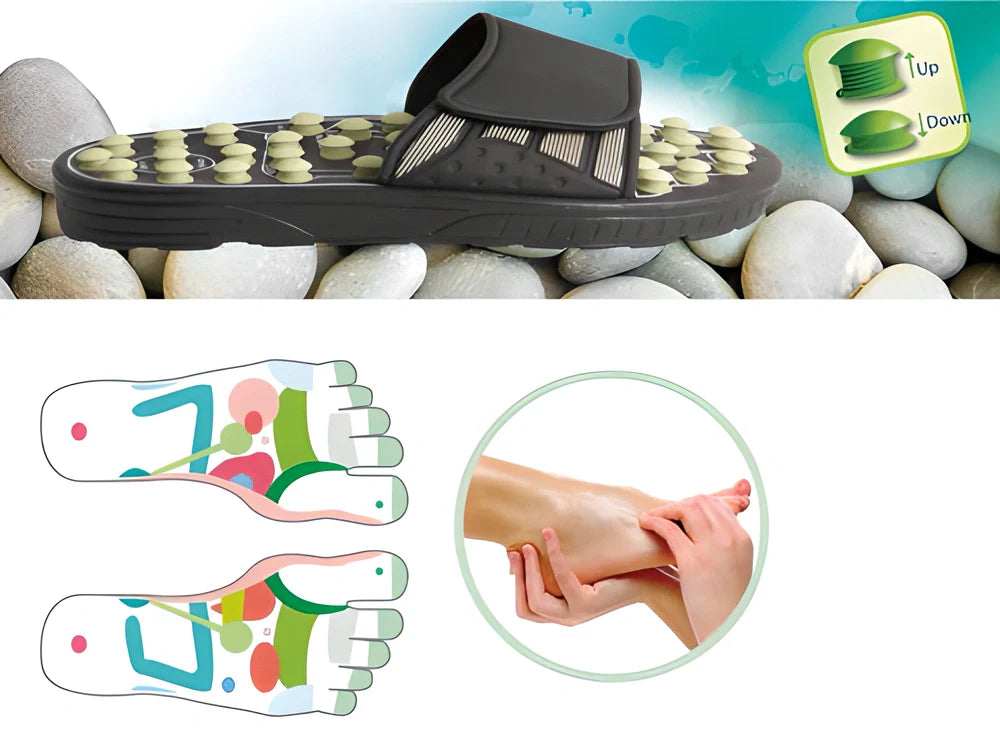 Acupressure Reflexology Massage Slippers with adjustable nodules for targeted foot massage and whole-body benefits