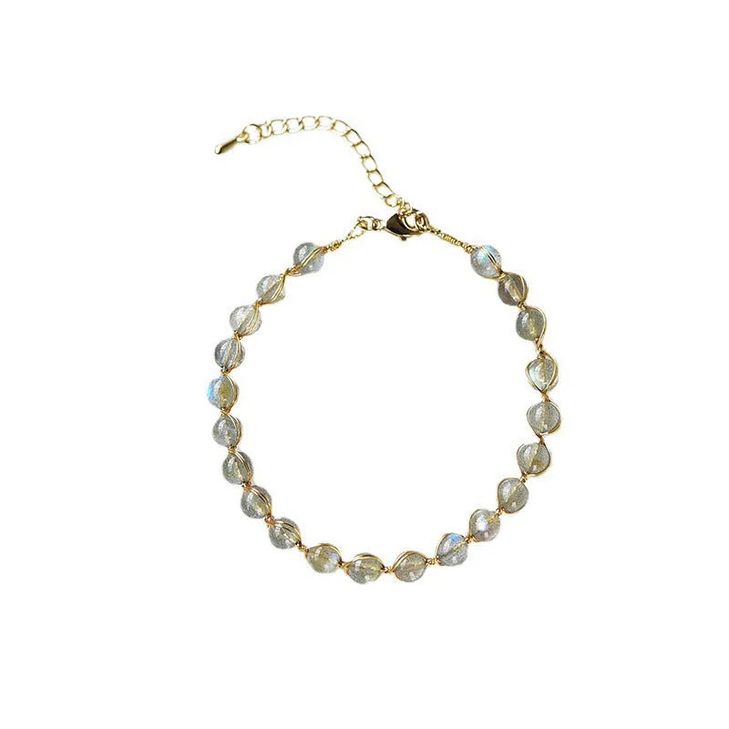 Women's 14K gold plated bracelet with blue moonstone crystal beads and starry sky charms