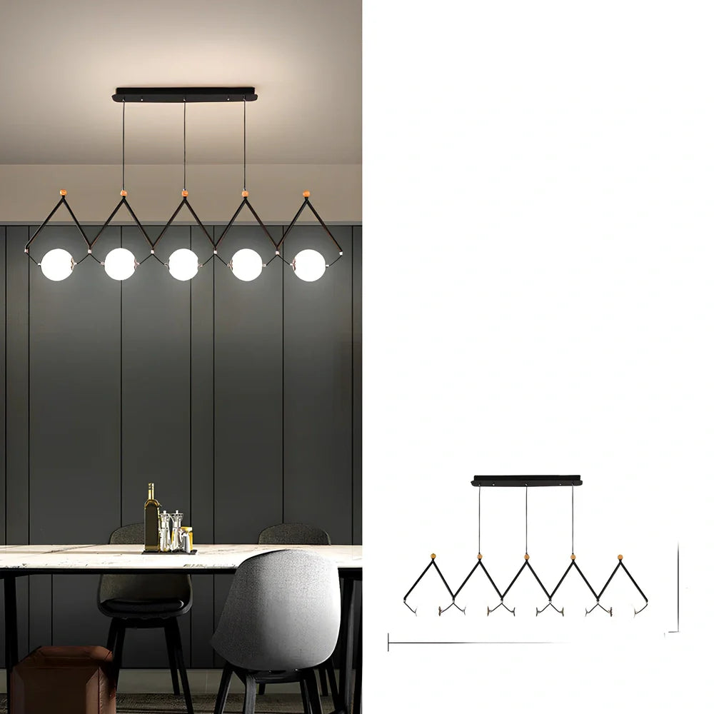 Multi-head LED pendant lamp with glass shades in black or gold, measuring 45-120cm diameter