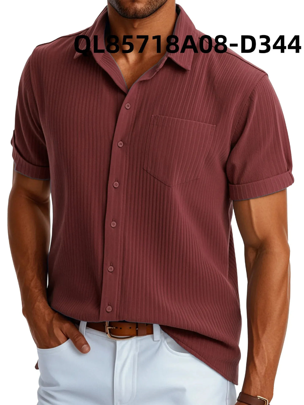 Man wearing a loose fit printed short sleeve lapel shirt in a casual setting