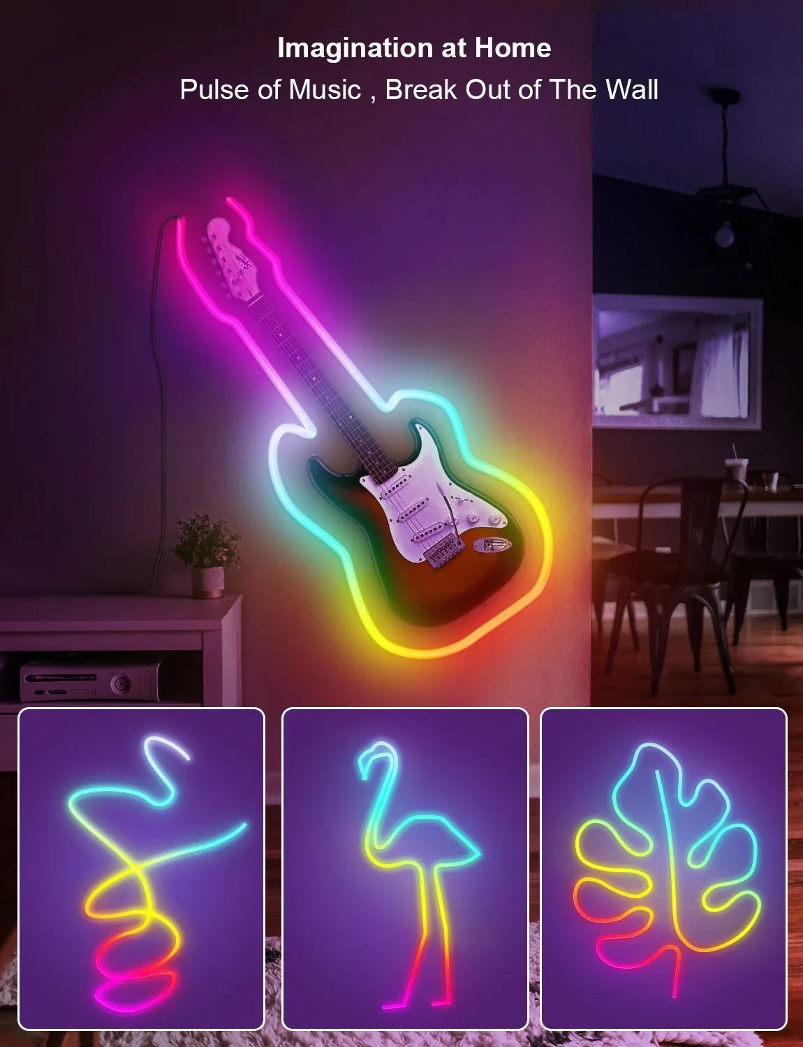 3-metre neon light strip with RGB LEDs and remote control for indoor lighting