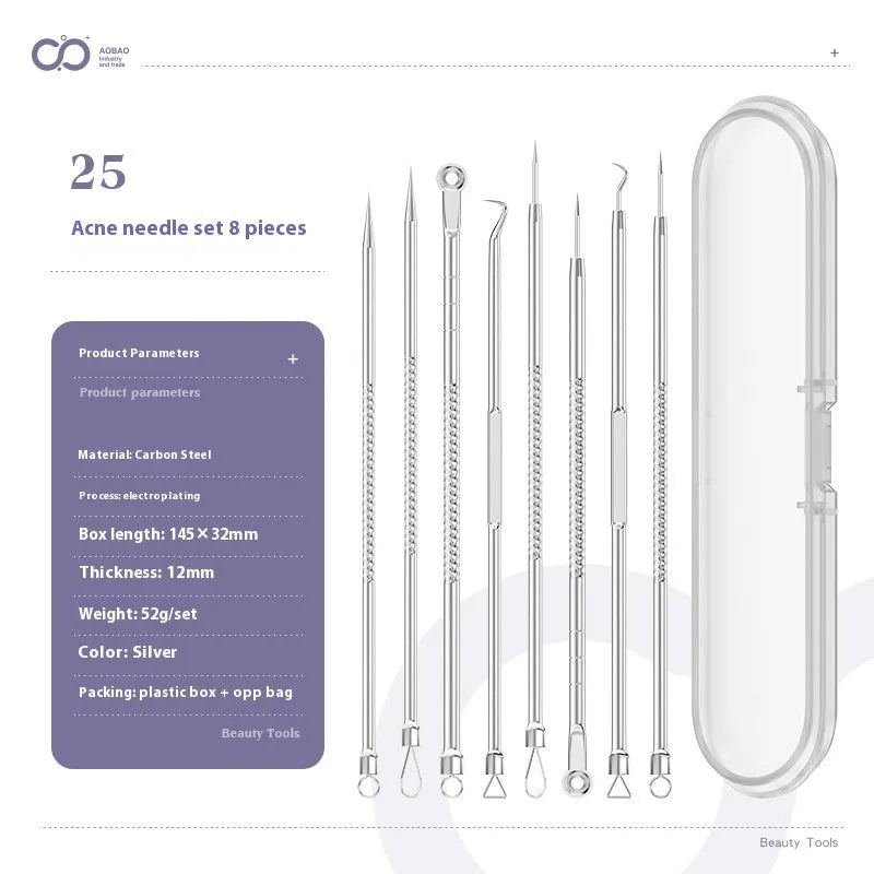 4-piece silver metal acne needle set for blackhead extraction with ultra fine pointed tips