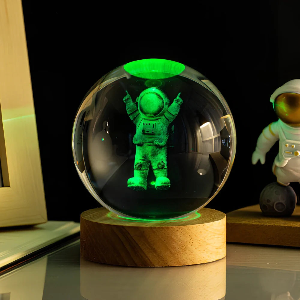 6cm crystal ball night light with Milky Way design on colourful base, USB cable connected
