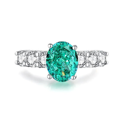 S925 silver emerald ring with palaibahao inlaid high carbon diamond, geometric design with elliptical elements