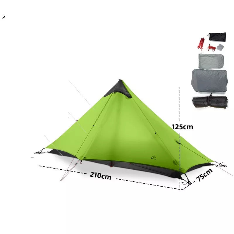 Silicon-coated poleless tent in green with rainproof feature