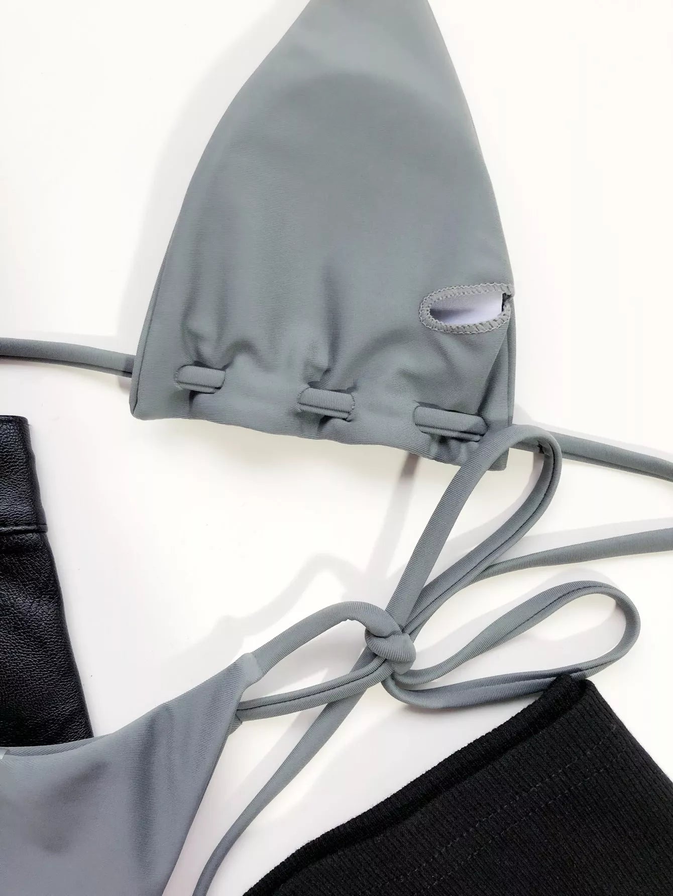 Grey nylon triangle bag swimsuit wear with rope lanyard for beach and hot spring