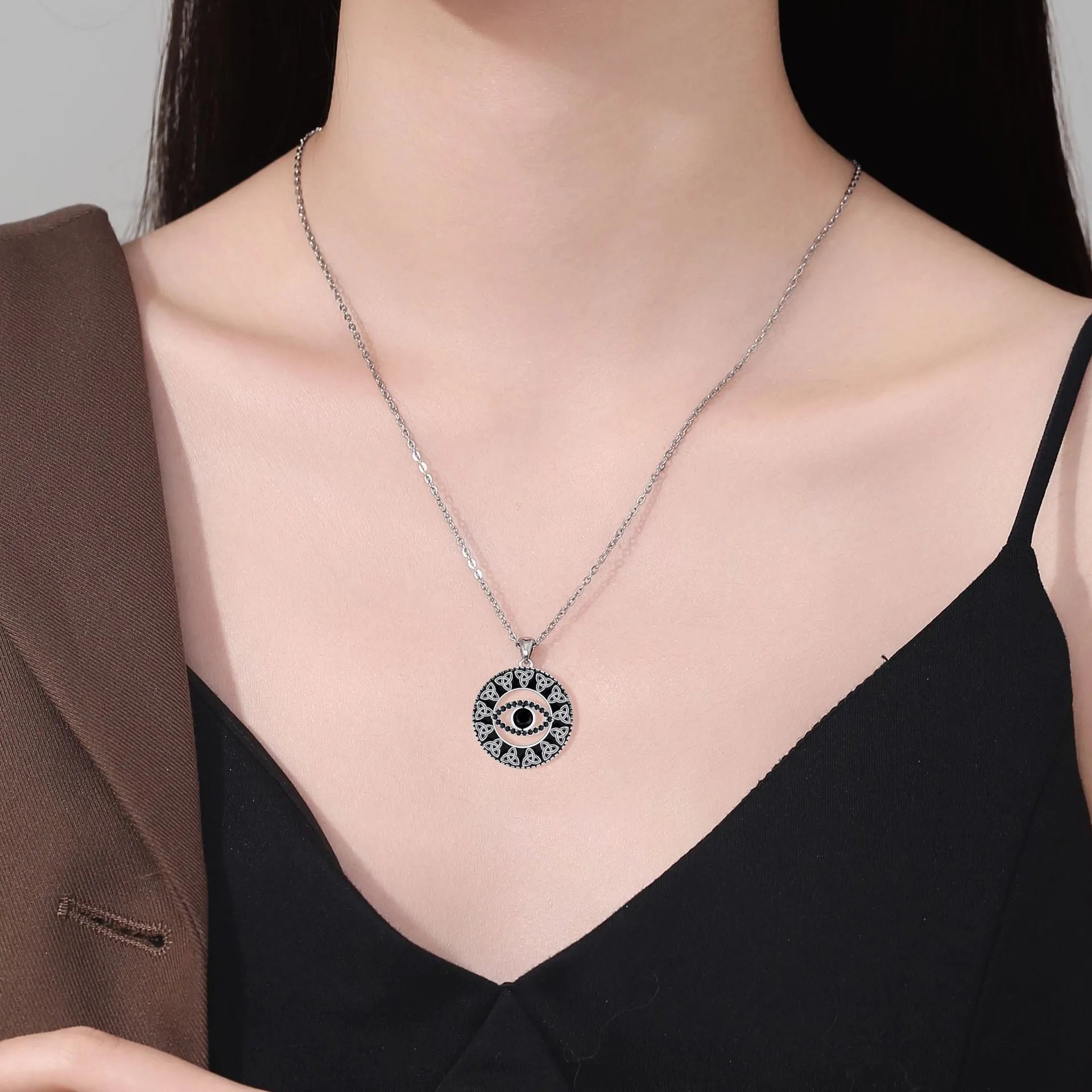 Copper Devil's Eye necklace with evil eye pendant on cross chain for women