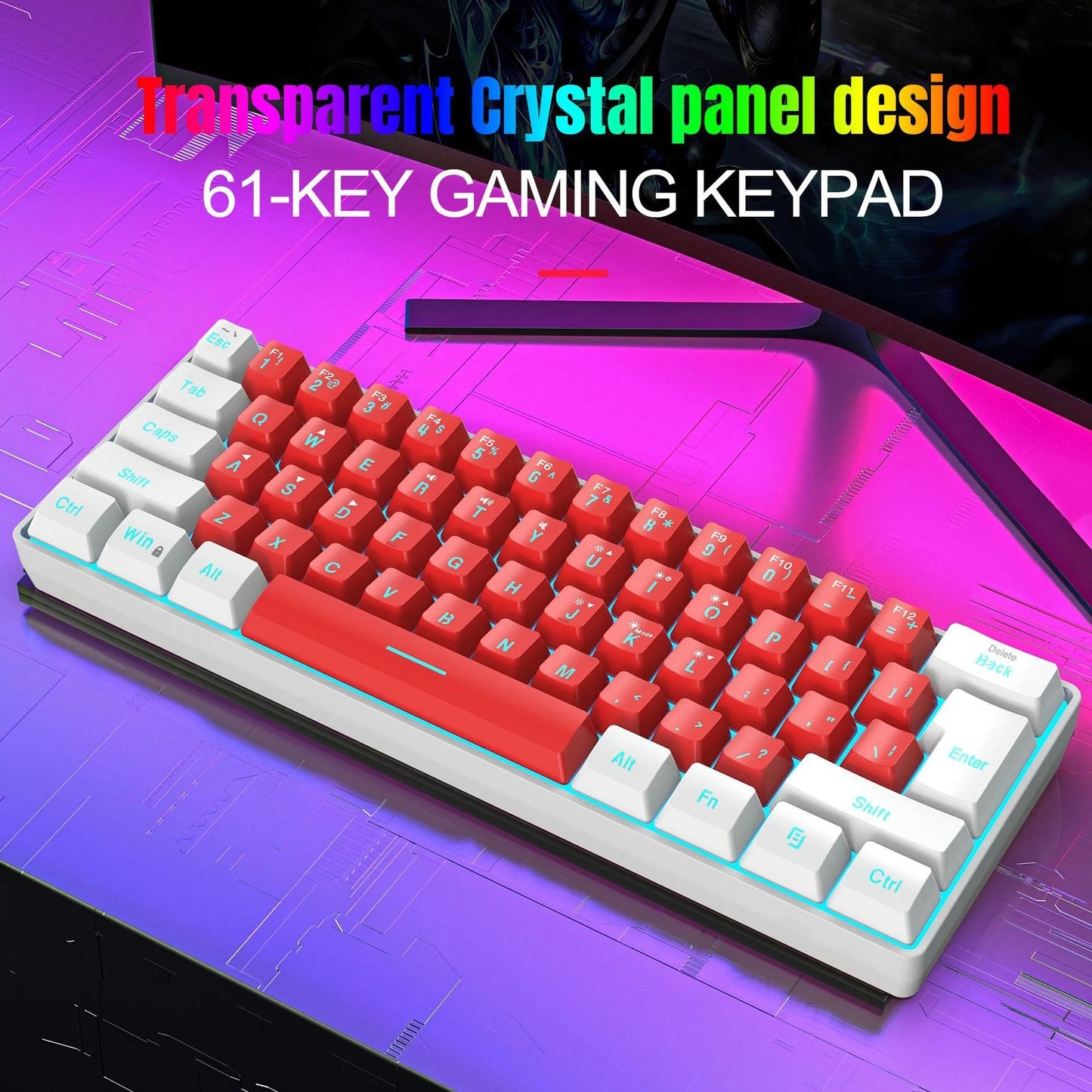 Simple wired 61 key membrane keyboard in white and black colour with 1.7 metre cable