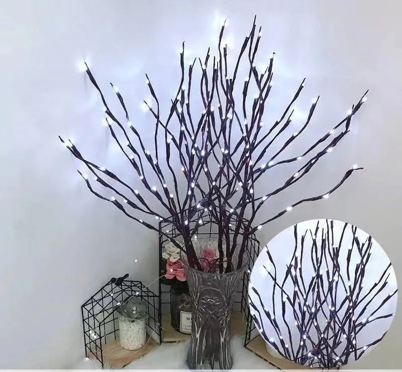 LED lantern simulation branch light room decoration, warm silver branches and colourful silver branches, 3V battery-powered LED tree light with 100-lumen luminous flux in warm white, pure white, blue, pink, purple, and multicolour options