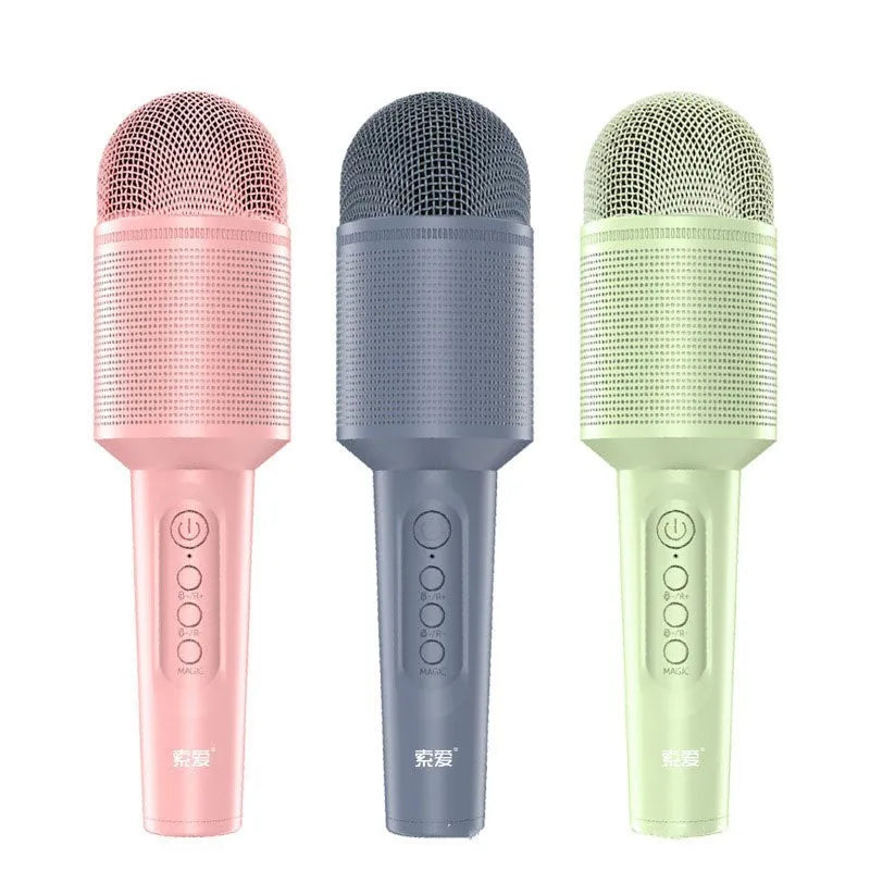 Audio integrated microphone karaoke wireless Bluetooth USB microphone with colour options including girly pink, sapphire blue and mint green for singing and recording