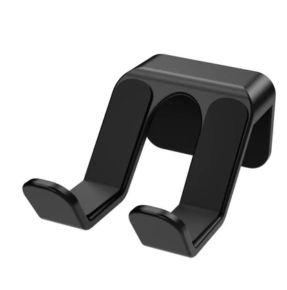 Black ABS plastic wall hanging rack with an X-shaped handle, shown with adhesive gel and screws for mounting.