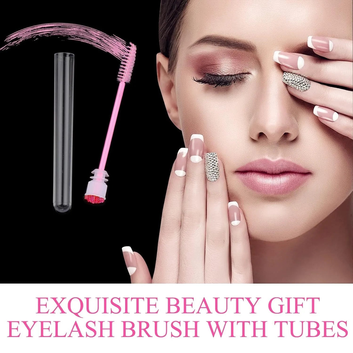 Disposable eyelash brushes in plastic storage tubes with spiral brush heads in four colours