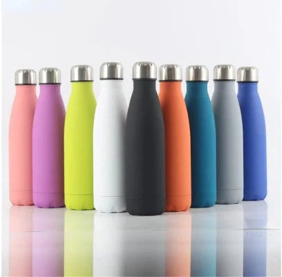 Stainless steel vacuum insulated water bottle with rubber painted surface in various colors