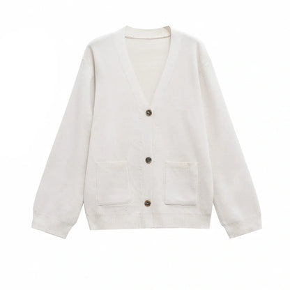 Long sleeve knitted cardigan in dark brown solid colour with conventional sleeve styling