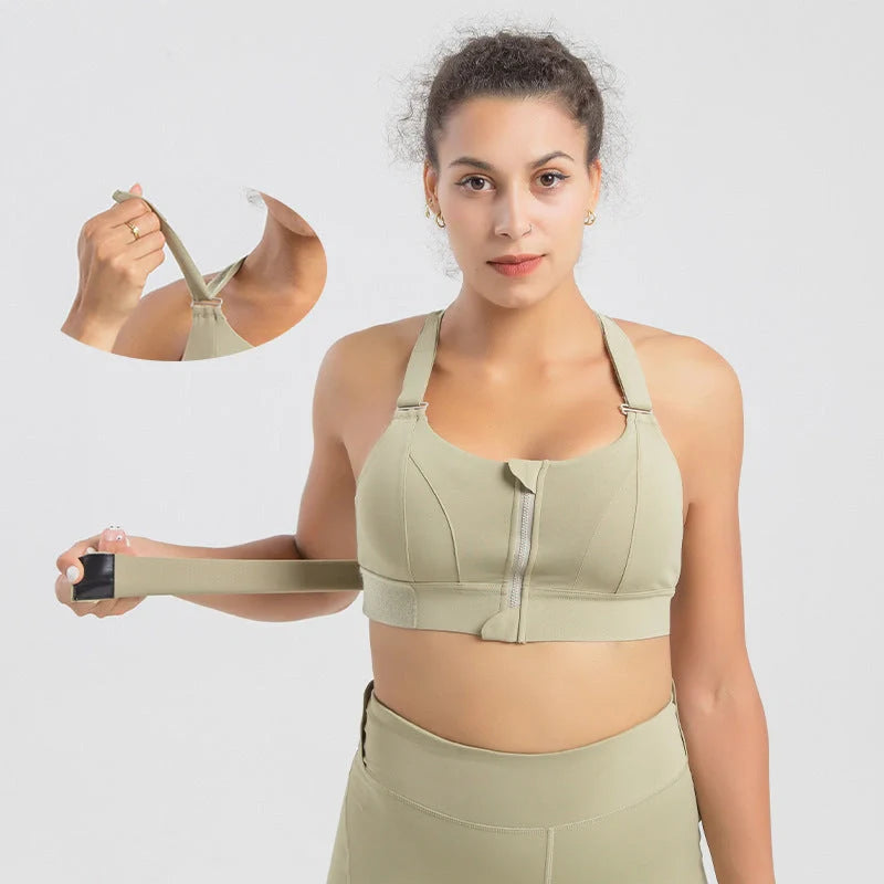 Front zipper seamless push-up sports bra for women, available in multiple colors and sizes