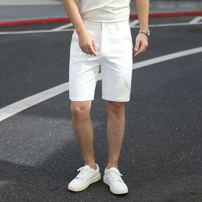 Men's loose elastic waistband fifth pants in solid colour casual styling
