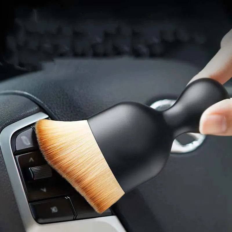 Car interior cleaning brush with soft PVC bristles in white, pink, or black colour options