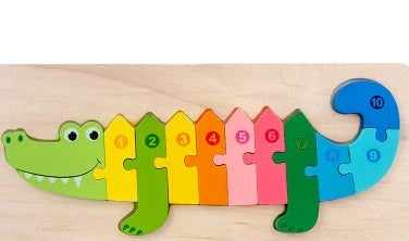 Children's wooden number animal puzzle featuring 18 vibrant designs for educational play