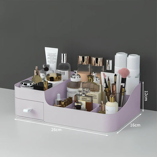 Rectangular toiletries organiser in white with Nordic design on wooden desktop