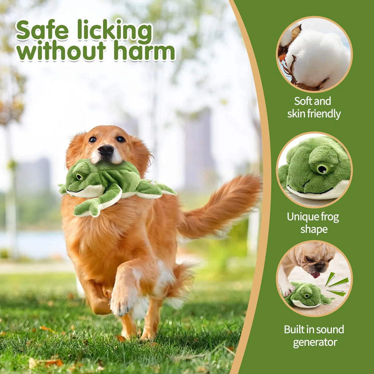 Green plush dog toy 27x16x5cm 57g sound and bite-resistant pet companion toy