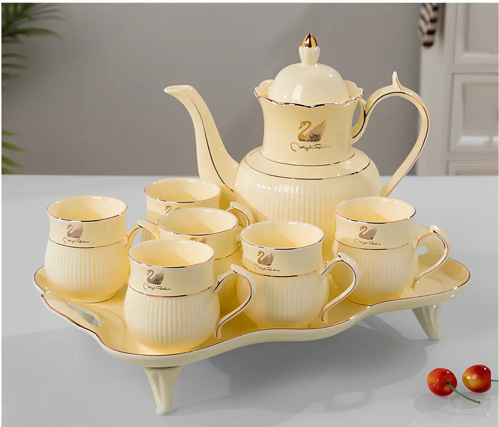 Nordic style ceramic tea set with glacier pattern, 500ml capacity, measuring 15cm height