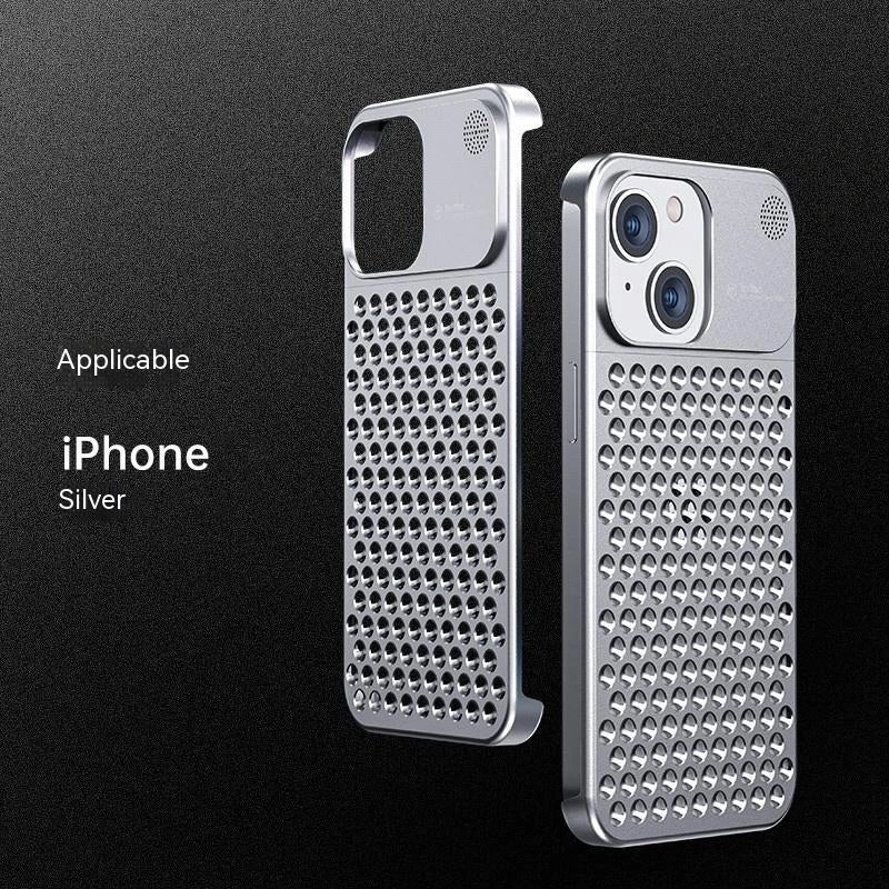 Aluminum alloy iPhone case with hollow design for heat dissipation and built-in aromatherapy tablet