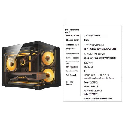 Desktop MATX motherboard chassis with glass side panel in black or white, 39.5cm x 33.5cm x 34cm DIY shell