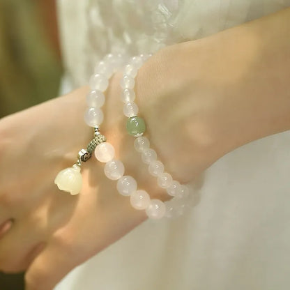 S925 sterling silver bracelet with white agate and Hetian jade in geometric lotus design