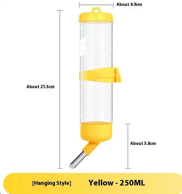 Green plastic ball kettle pet water feeder with leak-proof metal ball valve, shown alongside yellow, pink, white, and sky blue colour options.
