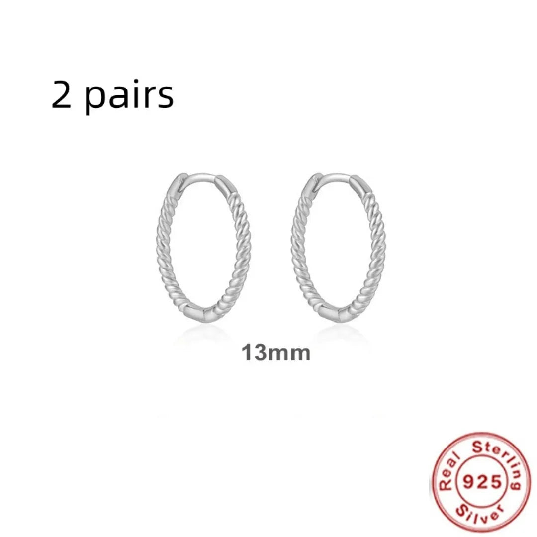 Sterling silver twisted string round ring earrings in gold or platinum colour.