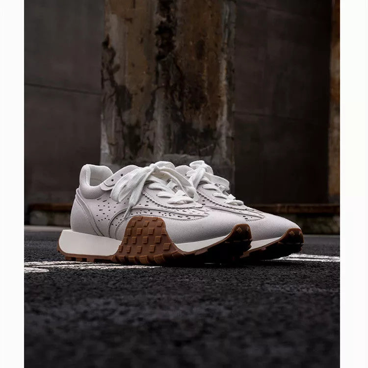 Retro Niche Thick-soled Jogging Sneakers in grey with color-blocking design