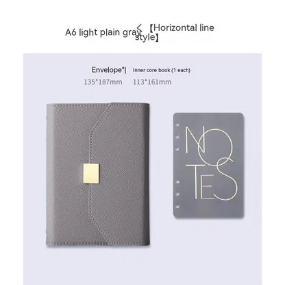 Loose leaf notebook with PU cover in brown, blue, green or gray, A5 or A6 size, 100 sheets of 80gsm wood-free paper.