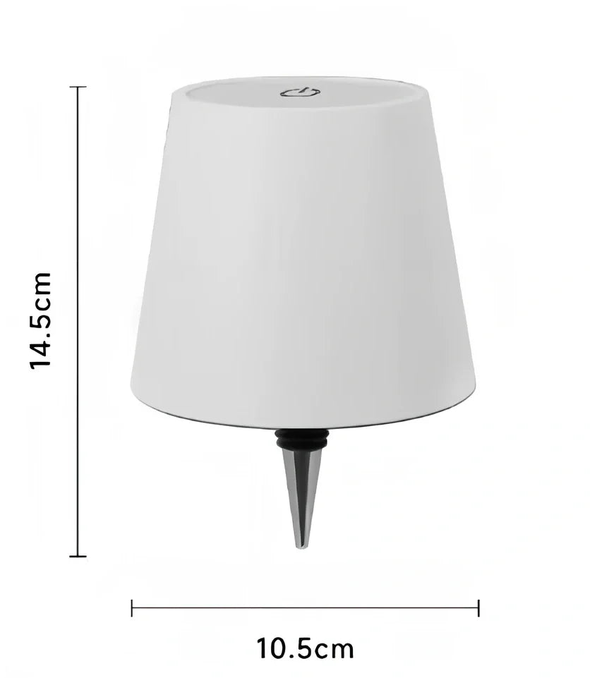 White cylindrical LED wine bottle table lamp with touch dimming and USB charging port