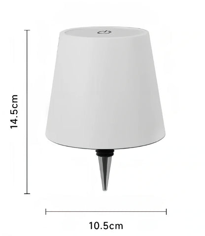 White cylindrical LED wine bottle table lamp with touch dimming and USB charging port