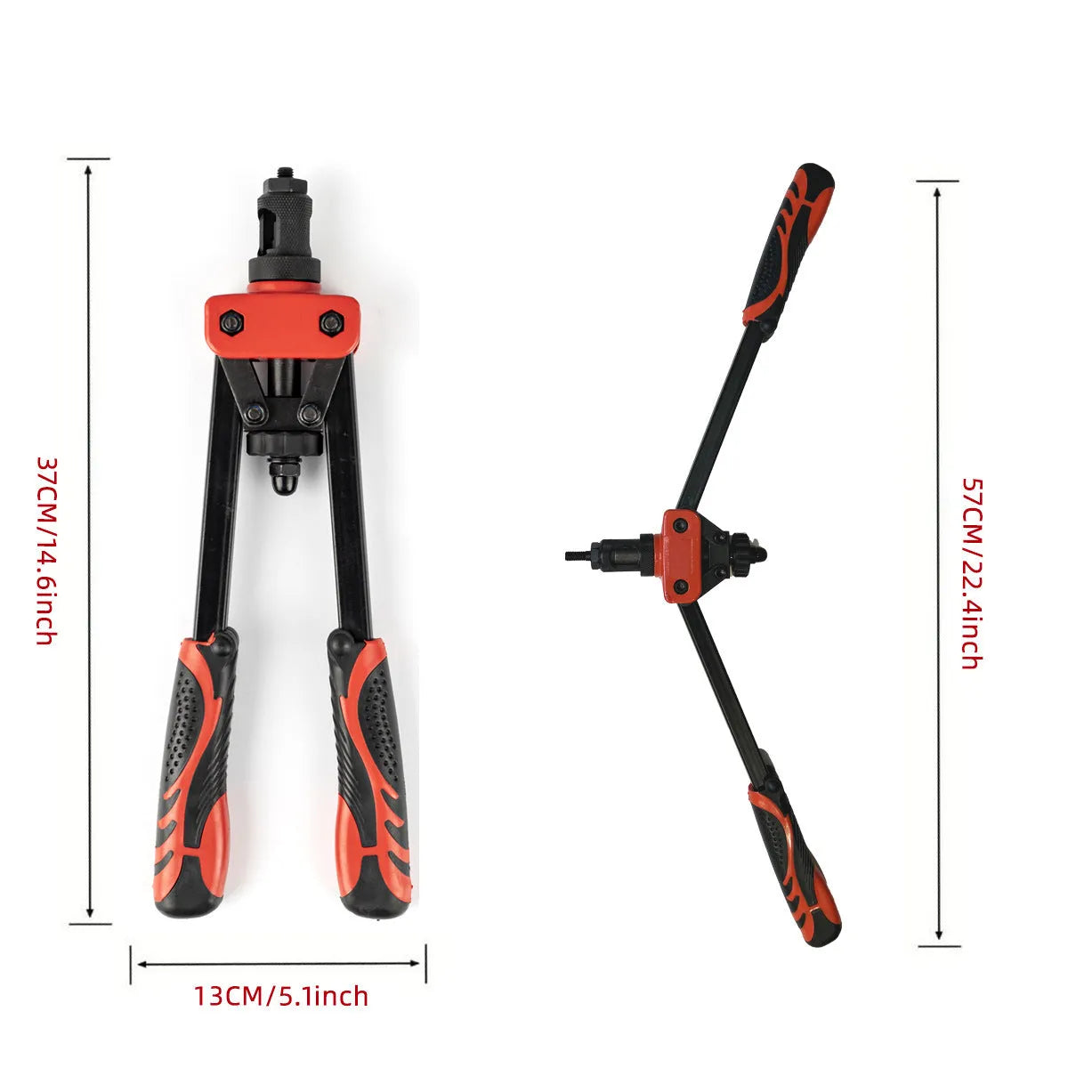 14-inch alloy rivet nut gun tool with six interchangeable tips for M3 to M10 thread sizes